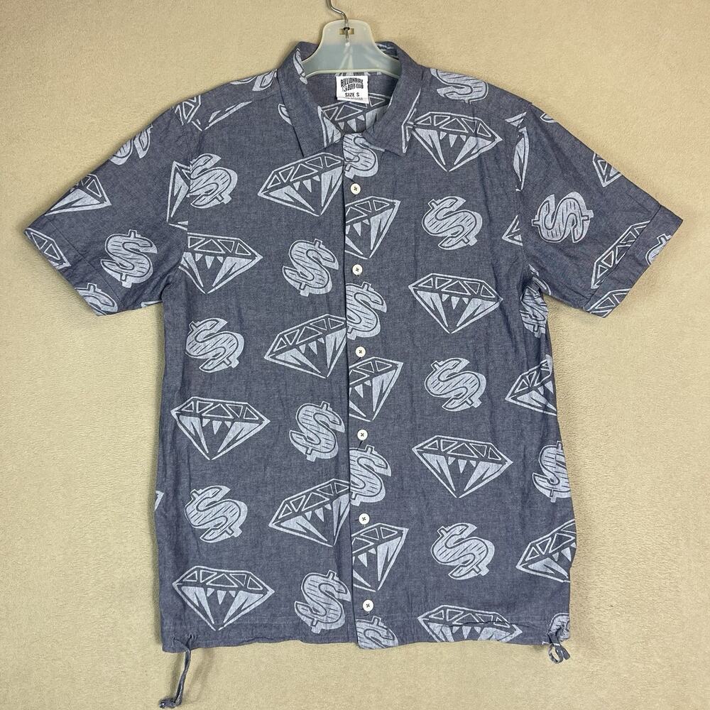 Billionaire Boys Club Shirt Mens S Blue Diamond Money Print Short Sleeve